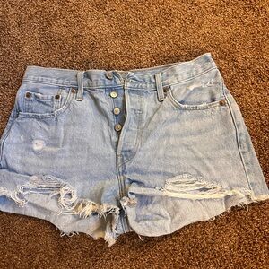 Levi's Light Blue Ripped Jean Shorts